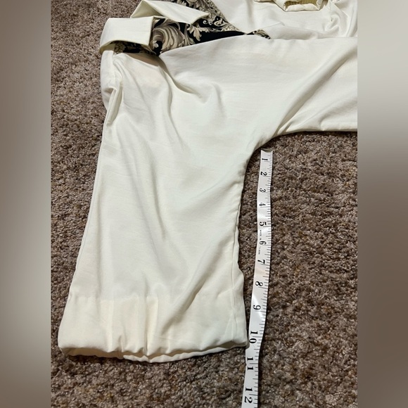 My Kinda Gal Vintage Cream Blouse Black Paisley Shoulder Pads Made in USA L - Picture 11 of 15